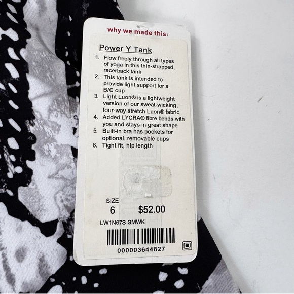 NWT Lululemon Power Y Tank Luon Static Mist White Black Size 6 - Picture 13 of 15